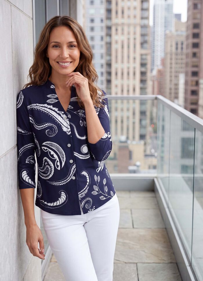 Shirtblouse met opstaande kraag 